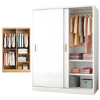 Japandi Sliding Door Wardrobe Armoire with Shelves and Hanging Rail