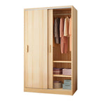 Japandi Sliding Door Wardrobe Armoire with Shelves and Hanging Rail
