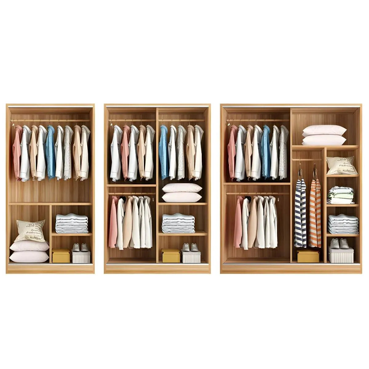 Japandi Sliding Door Wardrobe Armoire with Shelves and Hanging Rail