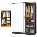 Japandi Sliding Door Wardrobe Armoire with Shelves and Hanging Rail