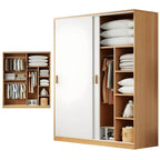 Japandi Sliding Door Wardrobe Armoire with Shelves and Hanging Rail
