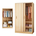 Japandi Sliding Door Wardrobe Armoire with Shelves and Hanging Rail