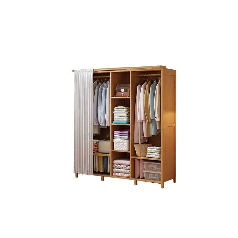Japandi Sliding Door Wardrobe Armoire With Shelves And Rod