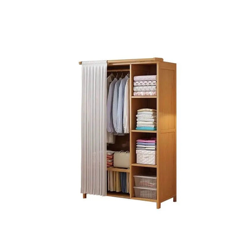 Japandi Sliding Door Wardrobe Armoire With Shelves And Rod