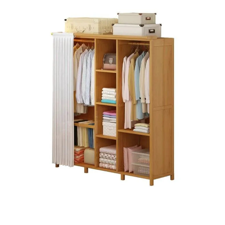 Japandi Sliding Door Wardrobe Armoire With Shelves And Rod