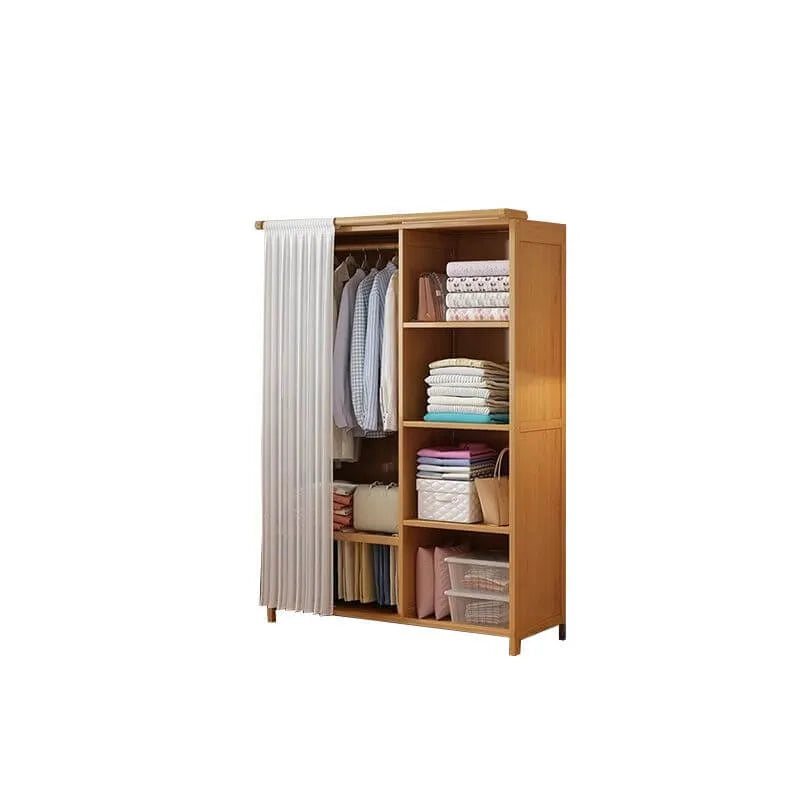 Japandi Sliding Door Wardrobe Armoire With Shelves And Rod