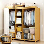Japandi Sliding Door Wardrobe Armoire With Shelves And Rod