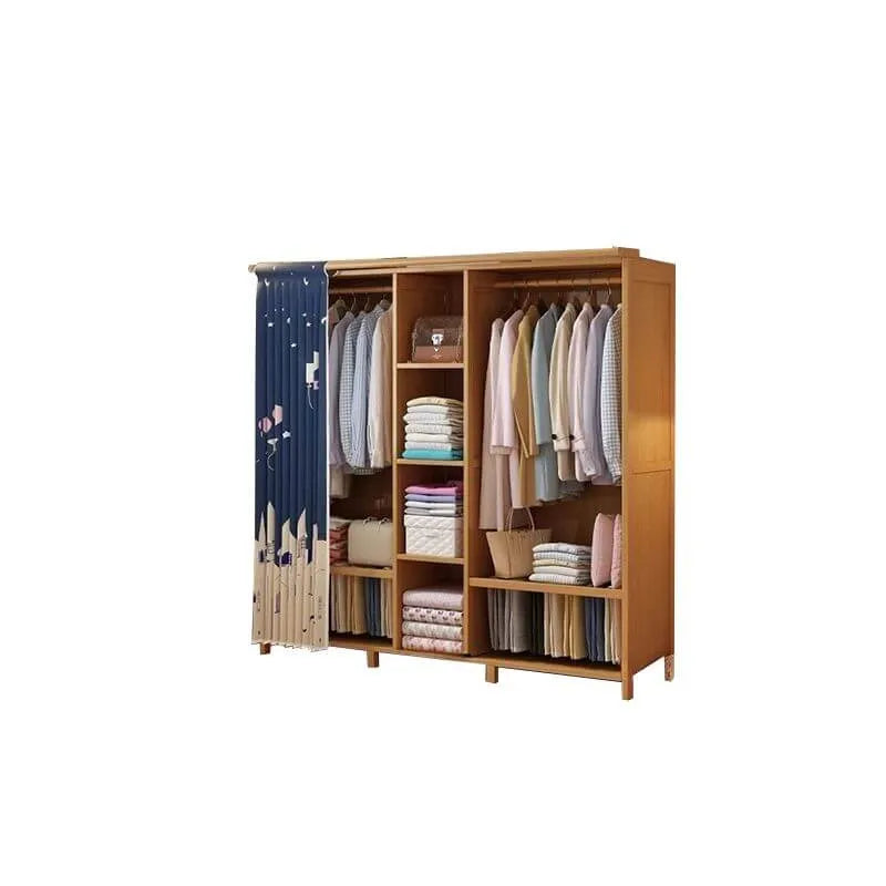 Japandi Sliding Door Wardrobe Armoire With Shelves And Rod