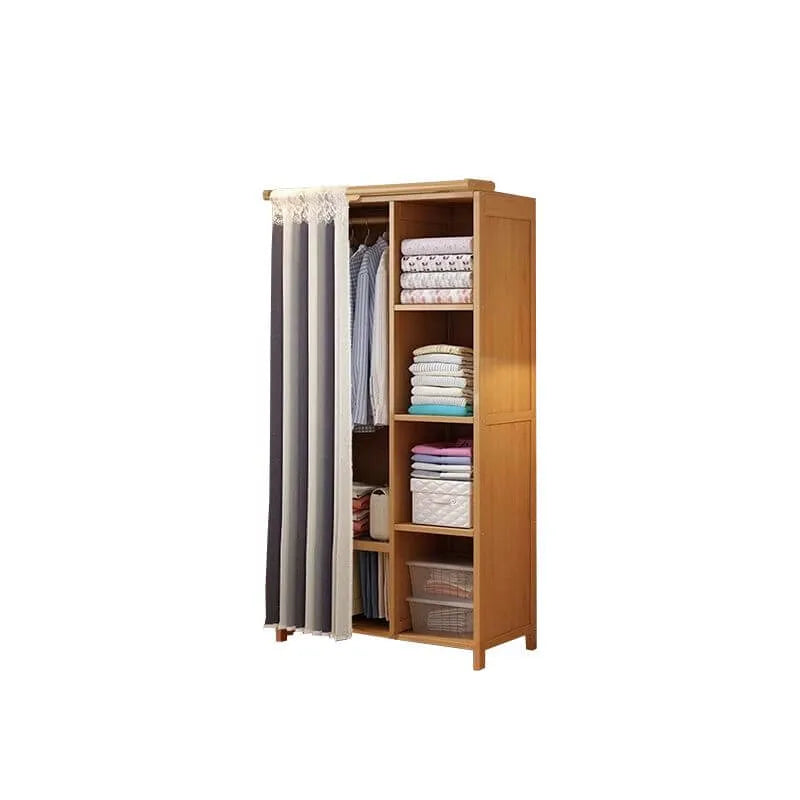 Japandi Sliding Door Wardrobe Armoire With Shelves And Rod