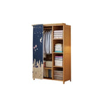 Japandi Sliding Door Wardrobe Armoire With Shelves And Rod