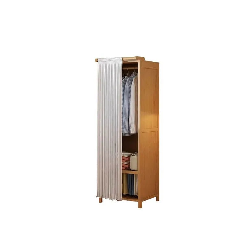 Japandi Sliding Door Wardrobe Armoire With Shelves And Rod