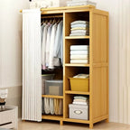Japandi Sliding Door Wardrobe Armoire With Shelves And Rod