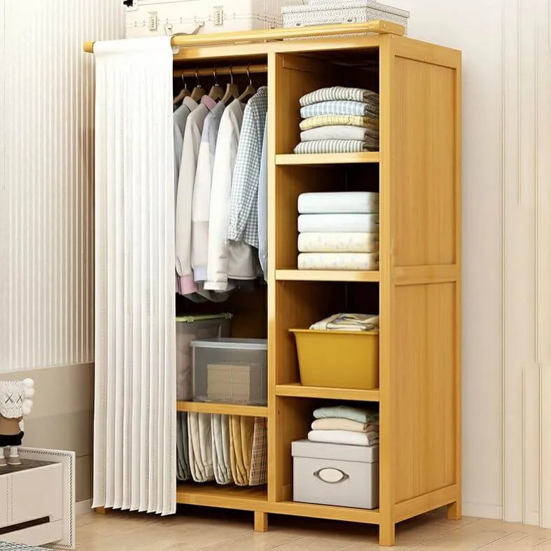 Japandi Sliding Door Wardrobe Armoire With Shelves And Rod