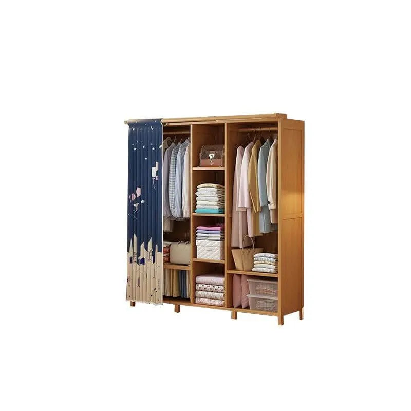 Japandi Sliding Door Wardrobe Armoire With Shelves And Rod