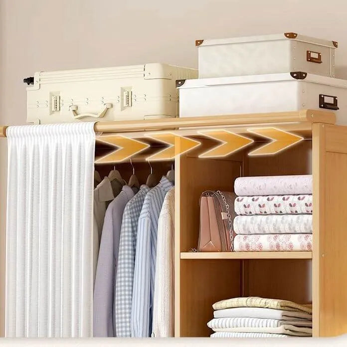 Japandi Sliding Door Wardrobe Armoire With Shelves And Rod