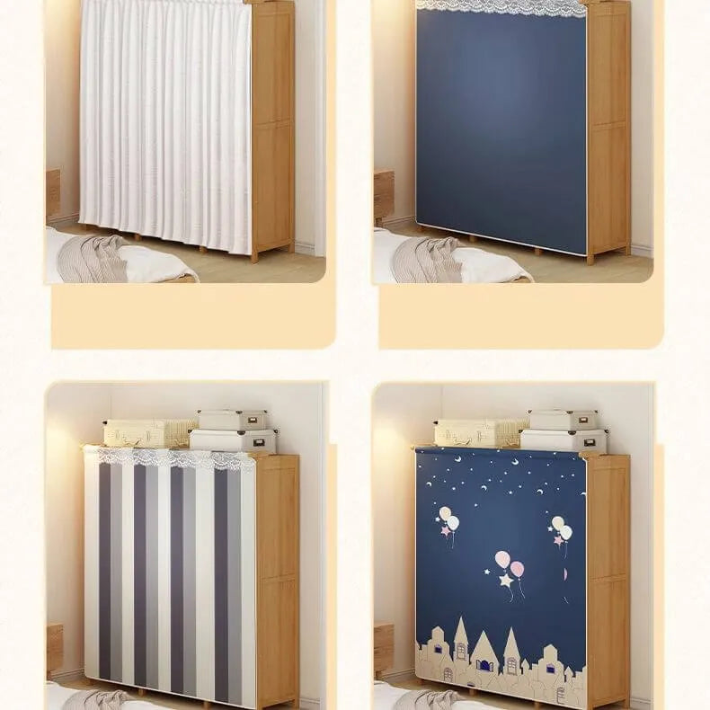 Japandi Sliding Door Wardrobe Armoire With Shelves And Rod