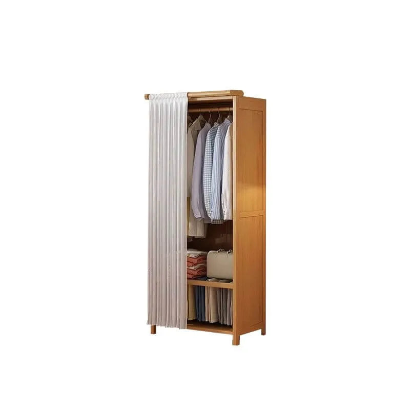 Japandi Sliding Door Wardrobe Armoire With Shelves And Rod