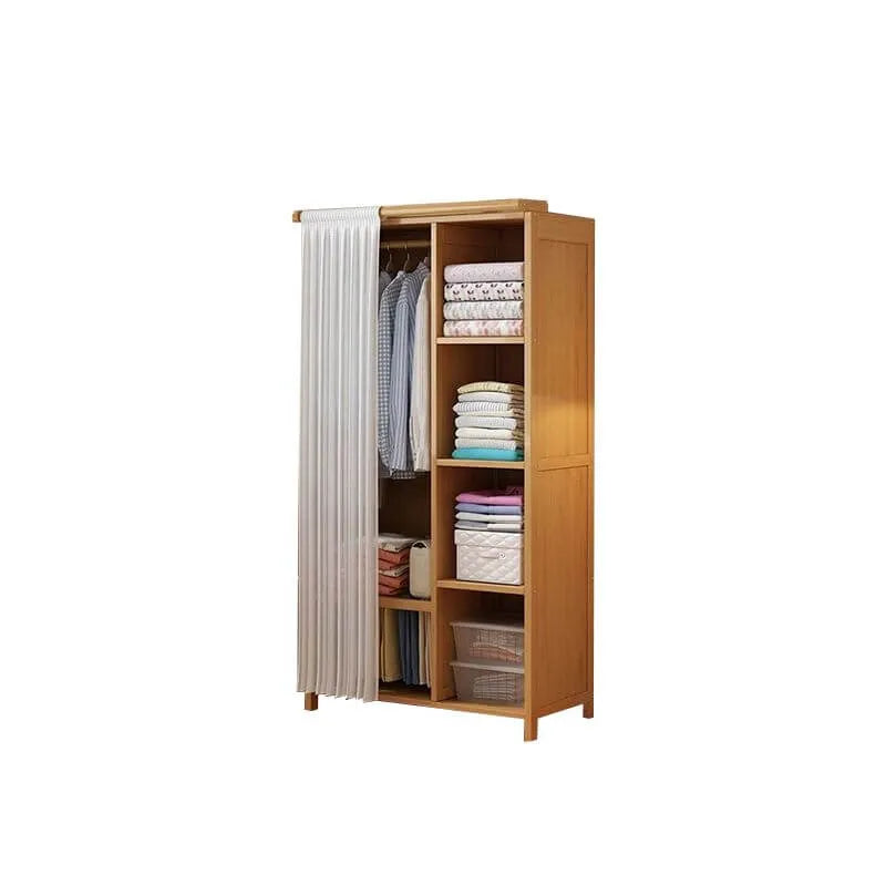 Japandi Sliding Door Wardrobe Armoire With Shelves And Rod