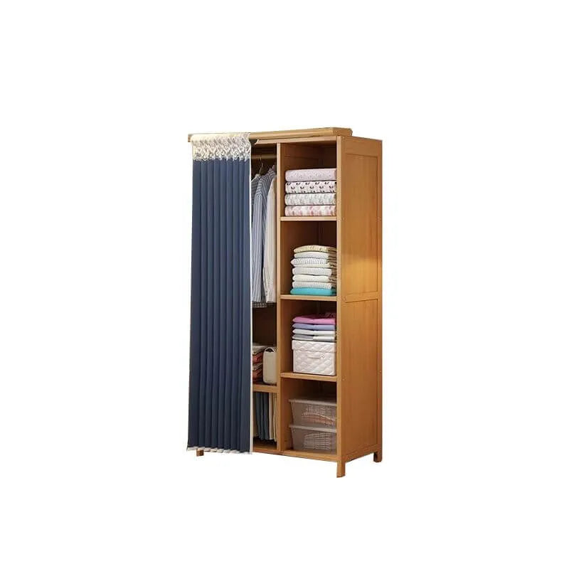 Japandi Sliding Door Wardrobe Armoire With Shelves And Rod