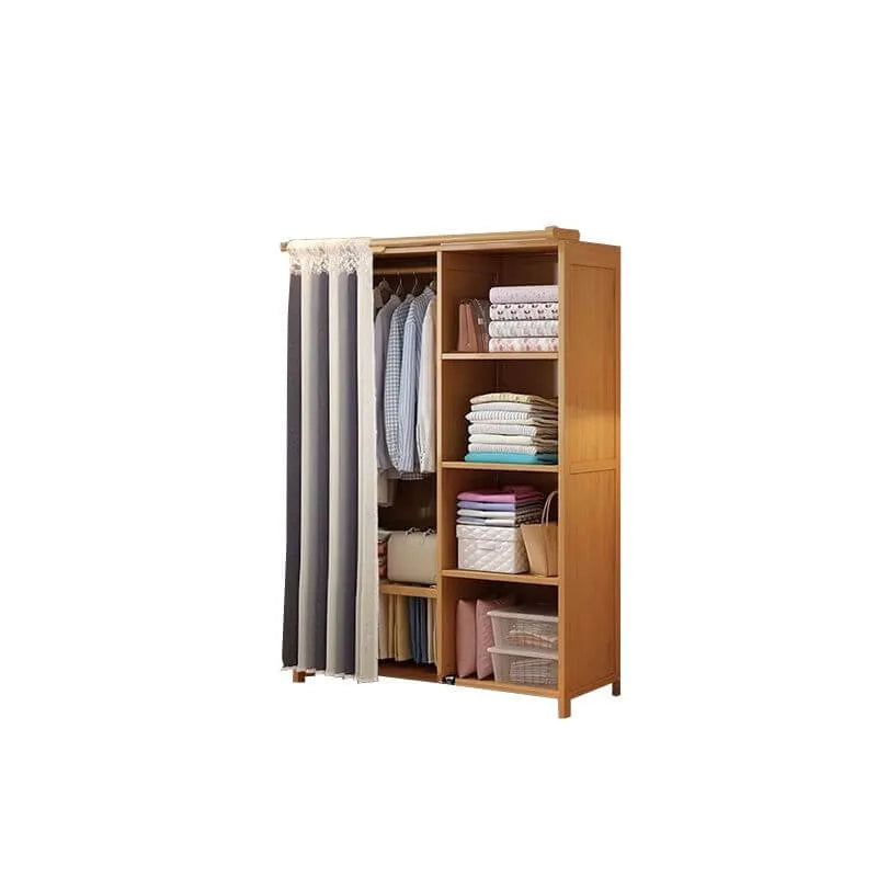 Japandi Sliding Door Wardrobe Armoire With Shelves And Rod