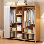 Japandi Sliding Door Wardrobe Armoire With Shelves And Rod Main Product Image