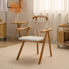 Japandi Solid Wood Rope Dining Chair Series With Curved Arms
