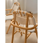 Japandi Solid Wood Rope Dining Chair Series With Curved Arms