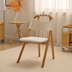 Japandi Solid Wood Rope Dining Chair Series With Curved Arms