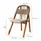 Japandi Solid Wood Rope Dining Chair Series With Curved Arms Dimensions
