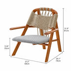 Japandi Solid Wood Rope Dining Chair Series With Curved Arms Dimensions