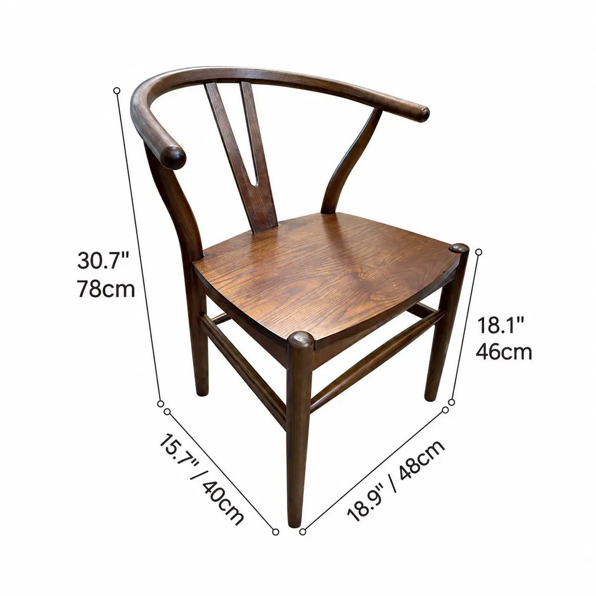 Japandi Solid Wood Wegner Wishbone Chair Series with Curved Arms Dimensions
