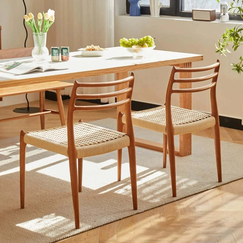 Japandi Style Cherry Wood Dining Chairs Set of 2