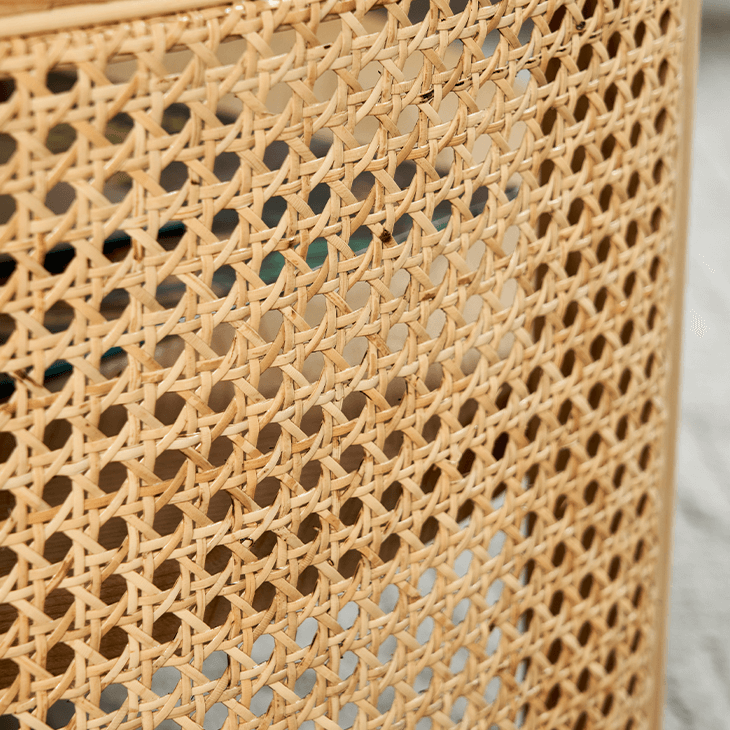 Japandi Style Round Coffee Table with Storage and Rattan Accents