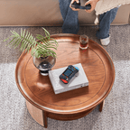 Japandi Style Round Coffee Table with Storage and Rattan Accents