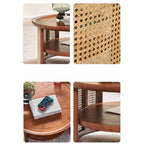 Japandi Style Round Coffee Table with Storage and Rattan Accents