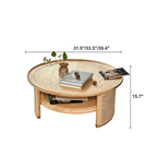 Japandi Style Round Coffee Table with Storage and Rattan Accents Dimensions