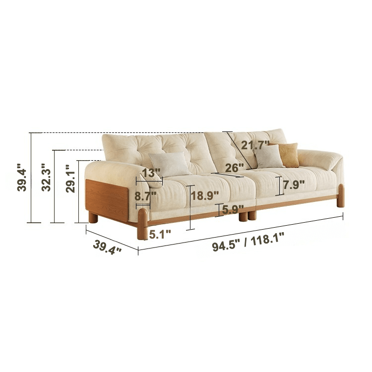 Japandi Style Sofa with Premium Fabric Options Dimensions