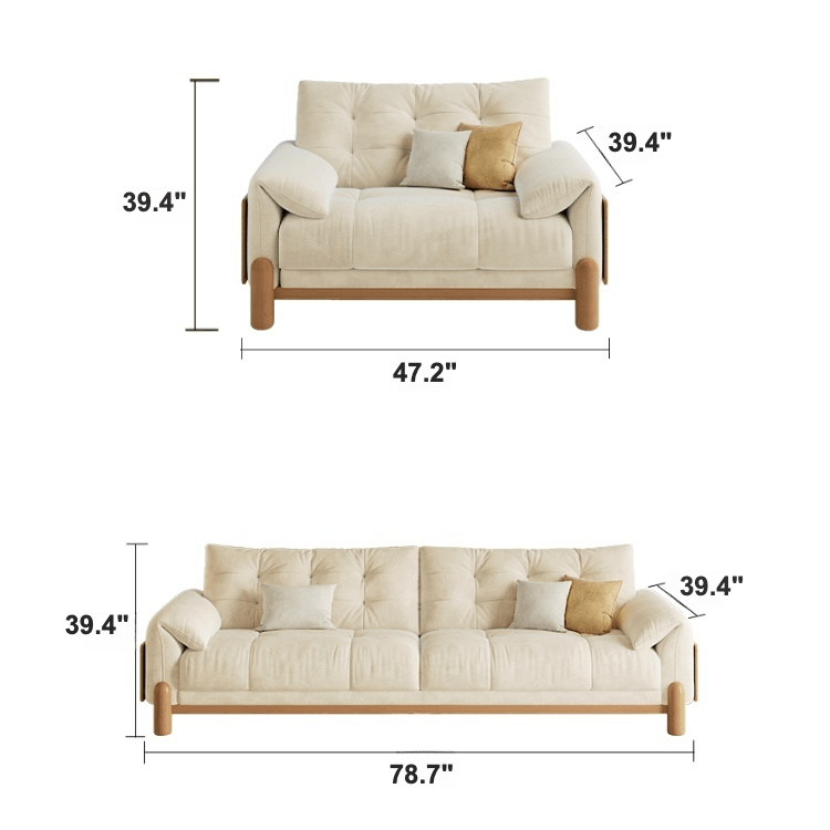 Japandi Style Sofa with Premium Fabric Options Dimensions