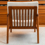 Japandi Teak Chair with Slatted Back, Wide Arms and Beige Cushions