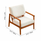 Japandi Teak Chair with Slatted Back, Wide Arms and Beige Cushions Dimensions