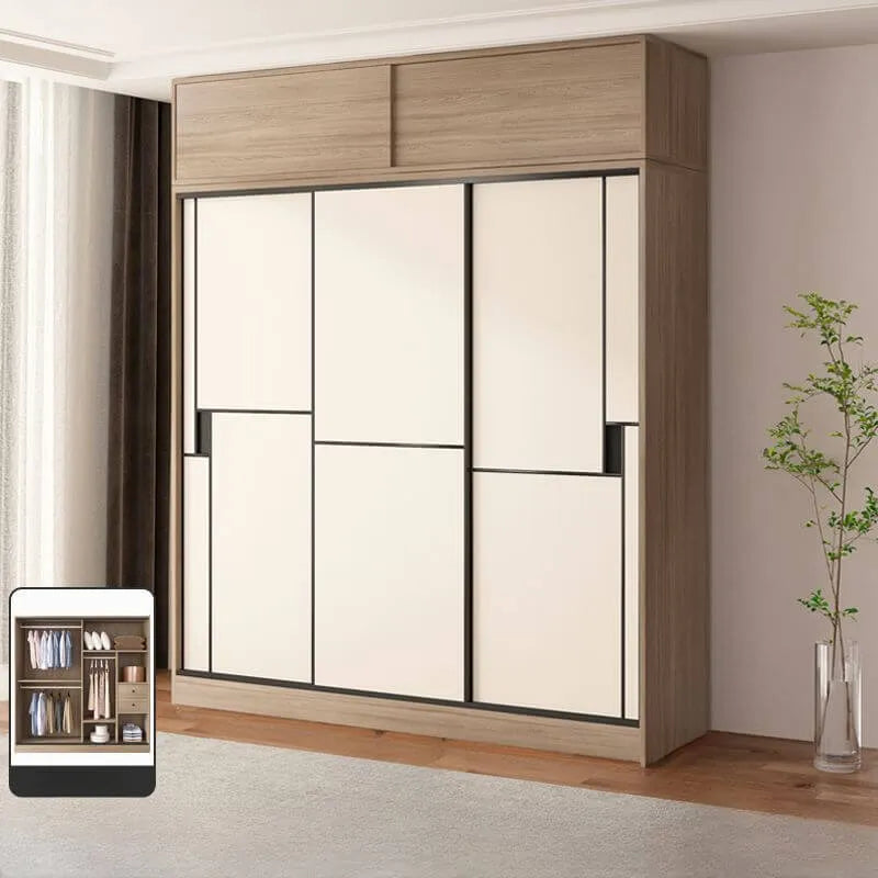 Japandi Two-Tone Sliding Wardrobe Armoire With Soft-Close Storage
