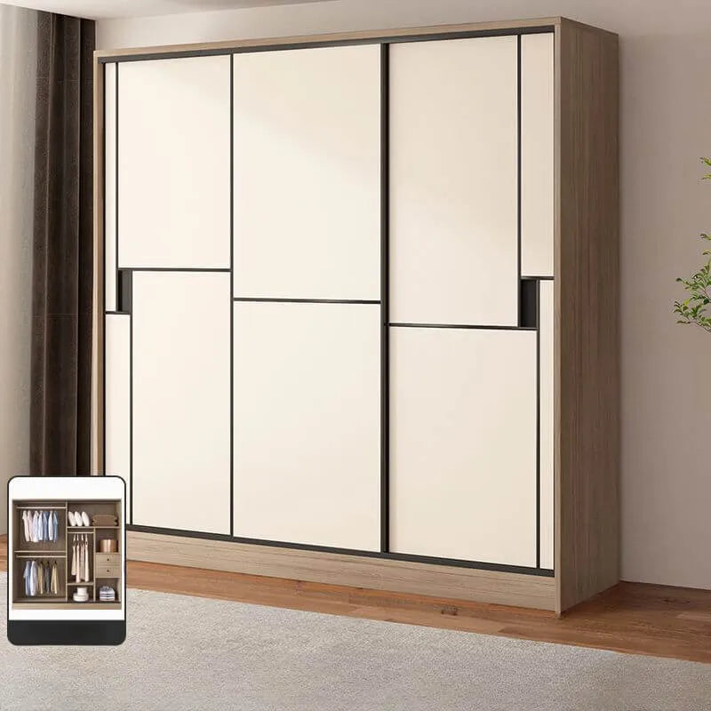 Japandi Two-Tone Sliding Wardrobe Armoire With Soft-Close Storage
