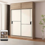Japandi Two-Tone Sliding Wardrobe Armoire With Soft-Close Storage
