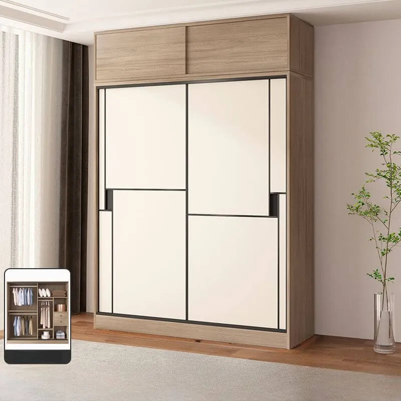 Japandi Two-Tone Sliding Wardrobe Armoire With Soft-Close Storage