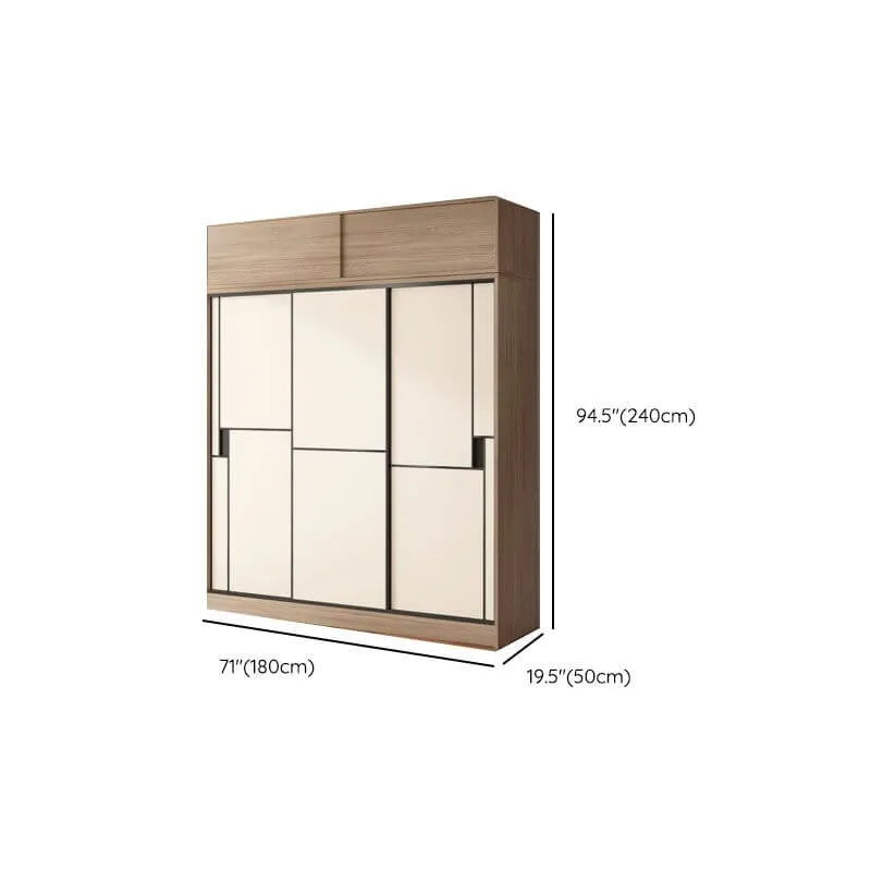 Japandi Two-Tone Sliding Wardrobe Armoire With Soft-Close Storage Dimensions