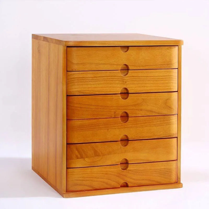 Japandi Wood Desktop Filing Cabinet With Drawers and Shelf