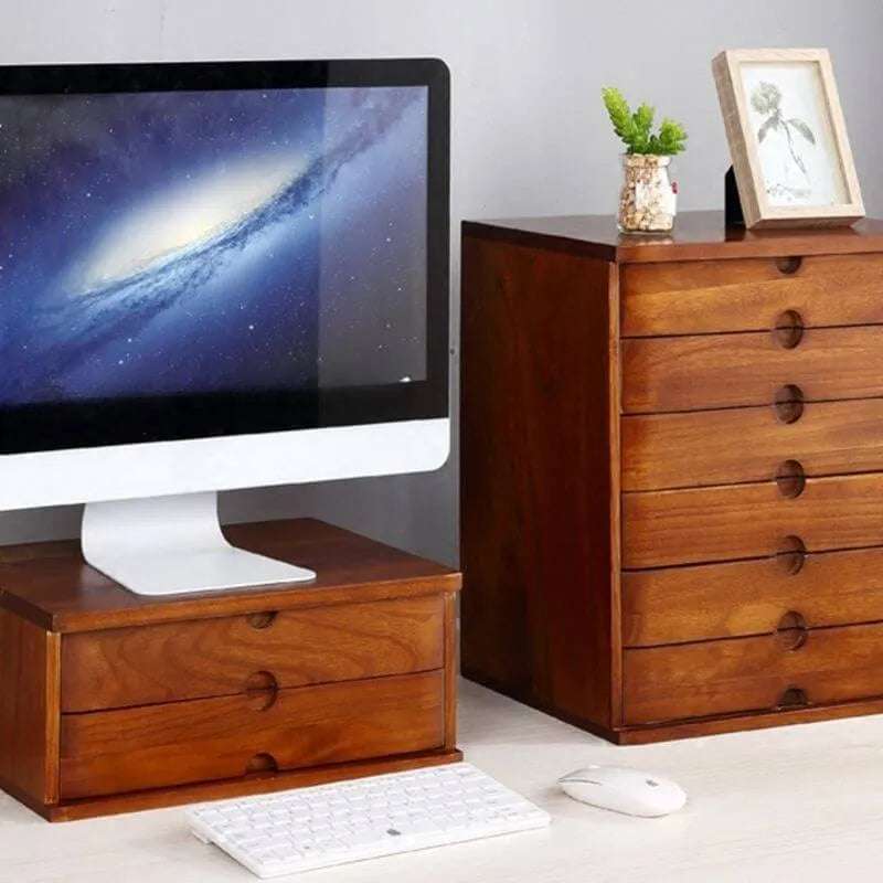 Japandi Wood Desktop Filing Cabinet With Drawers and Shelf Secondary image