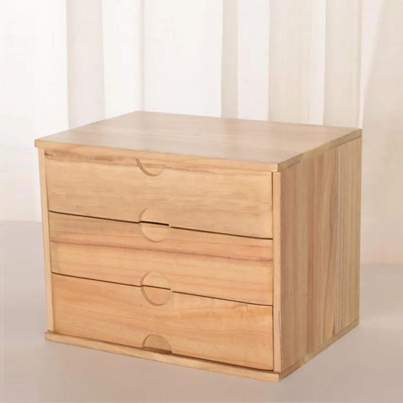 Japandi Wood Desktop Filing Cabinet With Drawers and Shelf
