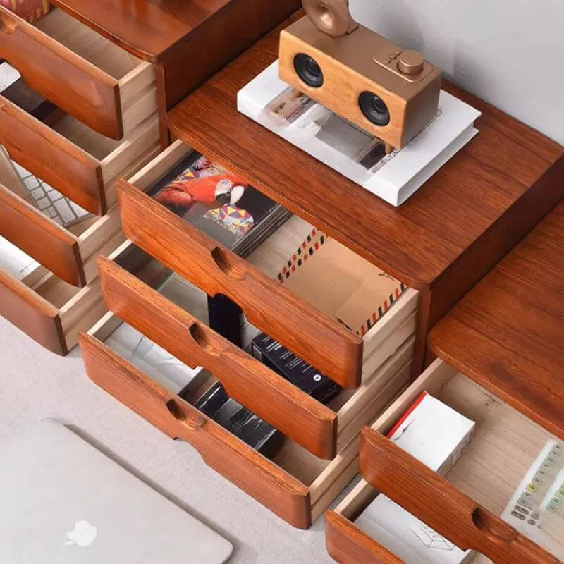 Japandi Wood Desktop Filing Cabinet With Drawers and Shelf