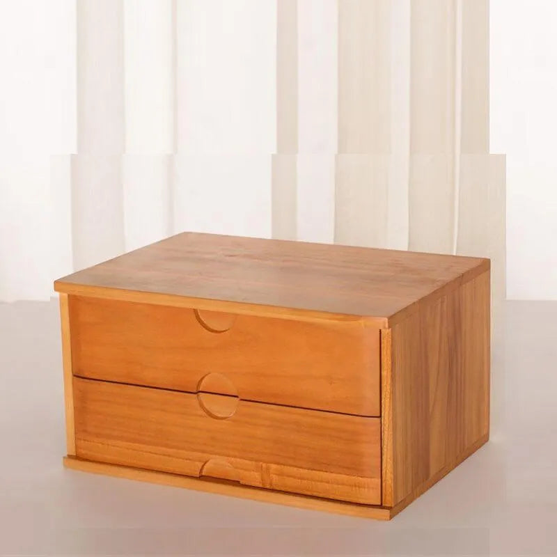 Japandi Wood Desktop Filing Cabinet With Drawers and Shelf